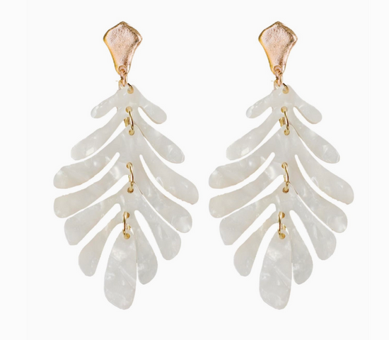 White Palm Drop Earrings