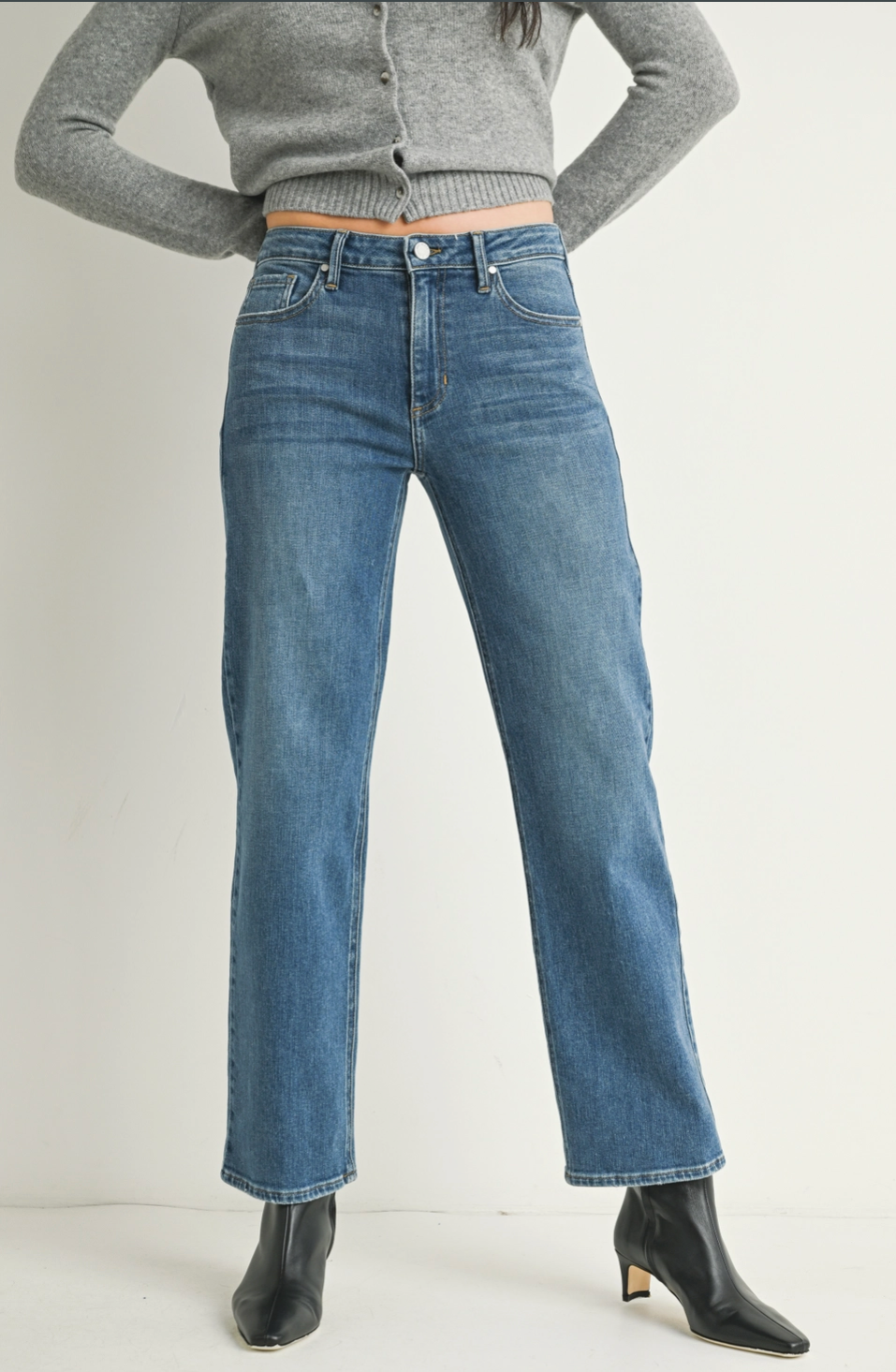 Medium Wash Stretchy Straight Jeans