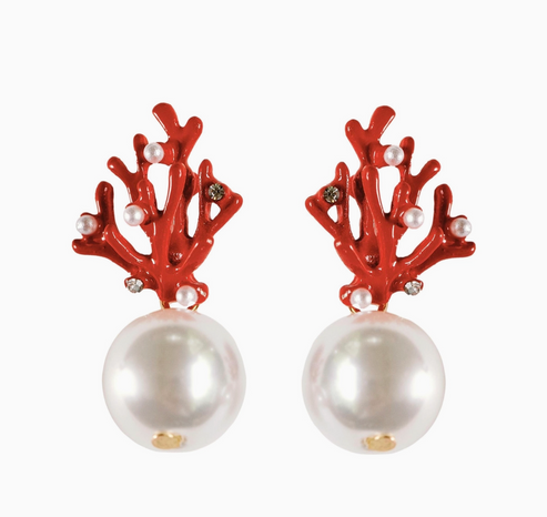 Coral + Pearl Earring