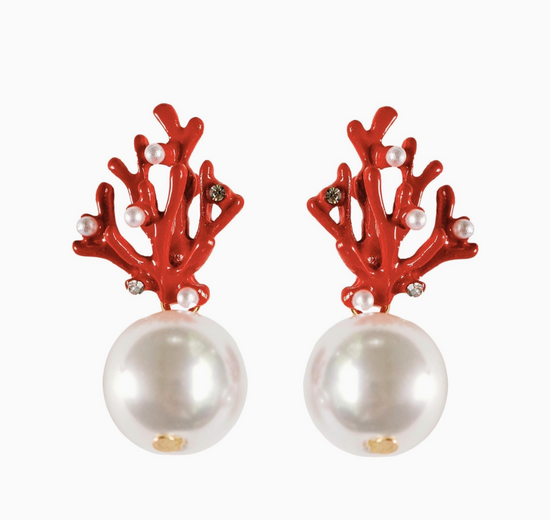 Coral + Pearl Earring