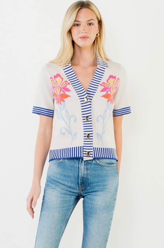 Knitted Floral Stripe Top