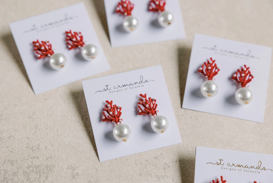 Coral + Pearl Earring